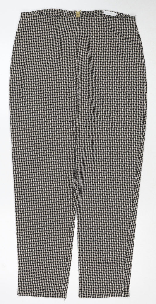 Made in Italy Womens Black Geometric Cotton Carrot Trousers Size 12 Regular Zip