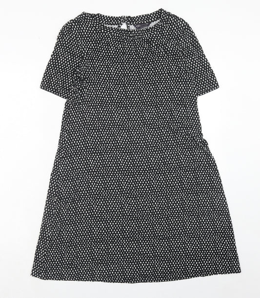 Marks and Spencer Womens Black Geometric Viscose A-Line Size 14 Round Neck Button