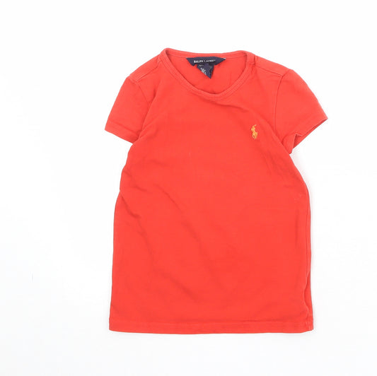 Ralph Lauren Boys Orange Cotton Basic T-Shirt Size 4 Years Round Neck Pullover