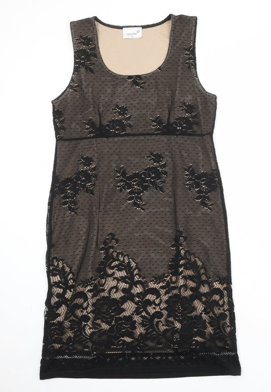 Etam Womens Black Polyester Sheath Size 14 Scoop Neck Pullover - Lace Overlay