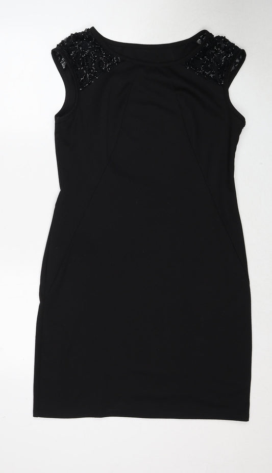 Wallis Womens Black Polyester Shift Size 14 Round Neck Zip