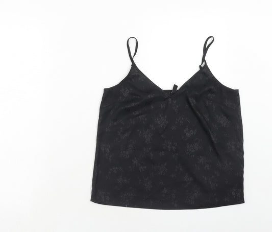 H&M Womens Black Floral Polyester Camisole Tank Size 8 V-Neck