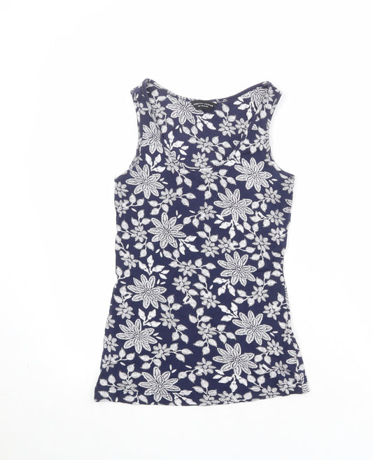 Dorothy Perkins Womens Blue Floral 100% Cotton Basic Tank Size 8 Scoop Neck