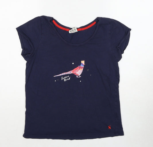 Joules Womens Blue Cotton Basic T-Shirt Size 10 Round Neck - Festive Bird