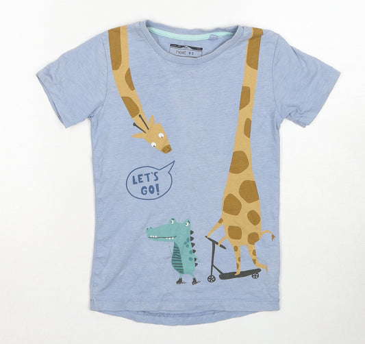 NEXT Boys Blue Cotton Basic T-Shirt Size 4 Years Round Neck Pullover - Giraffe Print