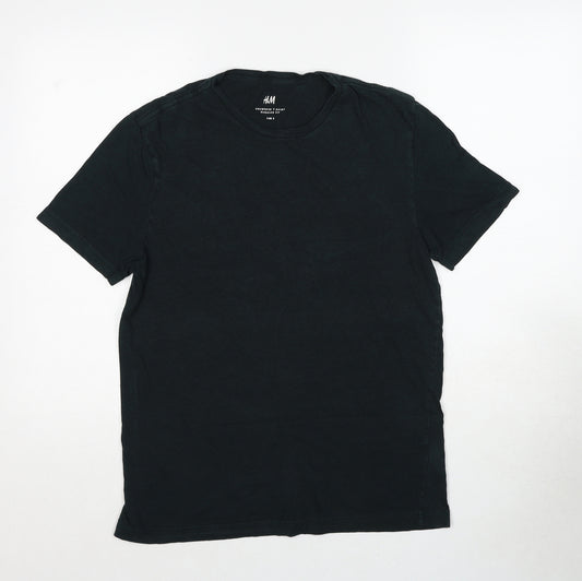 H&M Mens Black Cotton T-Shirt Size S Round Neck