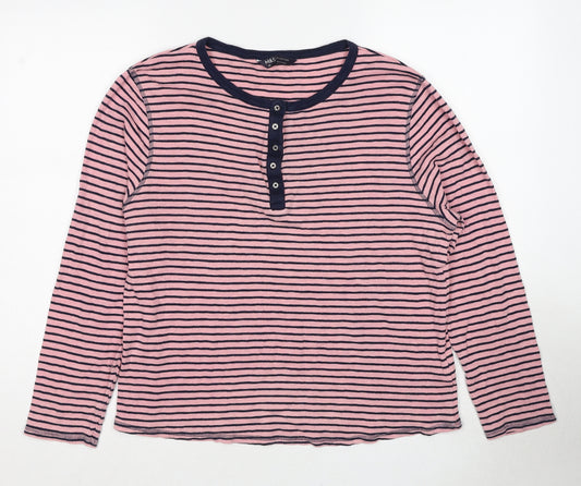 Marks and Spencer Womens Pink Round Neck Striped Cotton Pullover Jumper Size 18