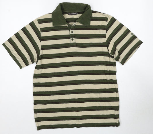 Craghoppers Mens Green Striped Cotton Polo Size S Collared Pullover