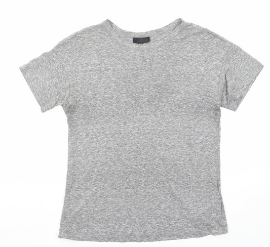 Topshop Womens Grey Polyester Basic T-Shirt Size 8 Crew Neck