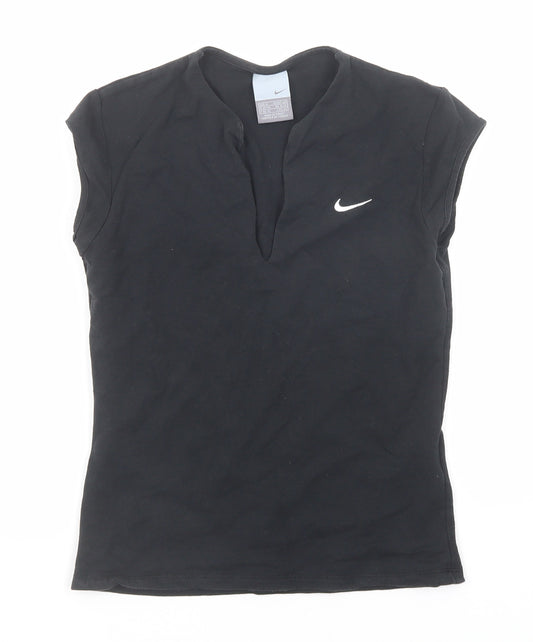 Nike Womens Black Cotton Basic T-Shirt Size 10 V-Neck