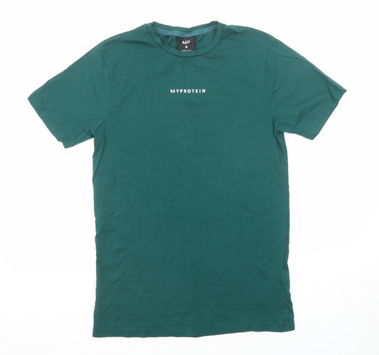 Myprotein Mens Green Cotton T-Shirt Size S Round Neck