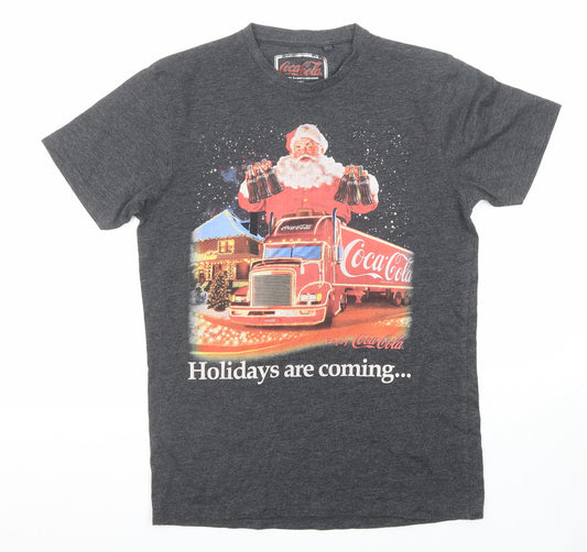 Coca-Cola Mens Grey Polyester T-Shirt Size S Round Neck - Coca-Cola Christmas