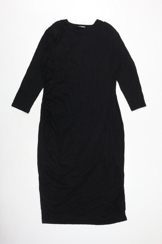 Marks and Spencer Womens Black Viscose Shift Size 14 Round Neck