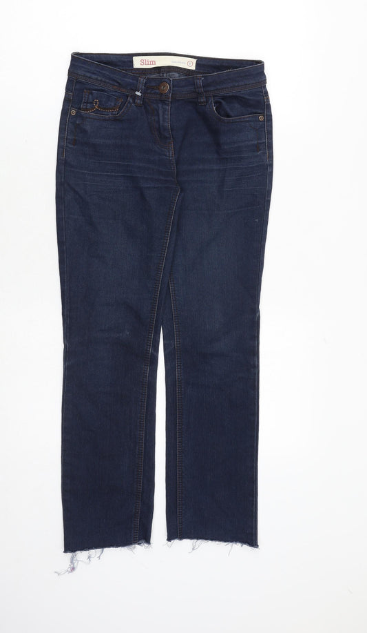 NEXT Womens Blue Cotton Straight Jeans Size 6 Slim Zip