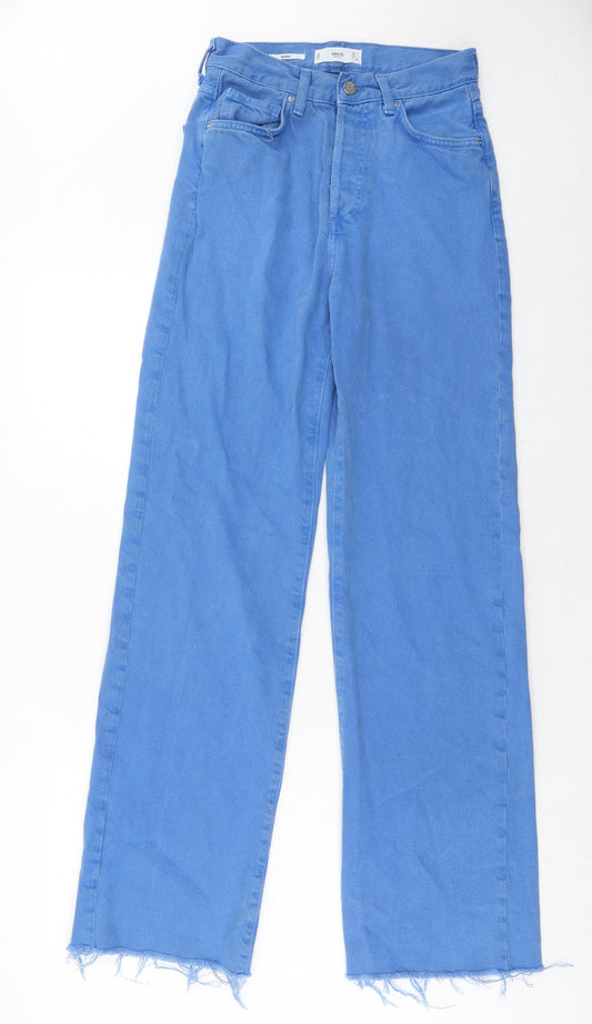 Mango Womens Blue Cotton Straight Jeans Size 6 Regular Zip