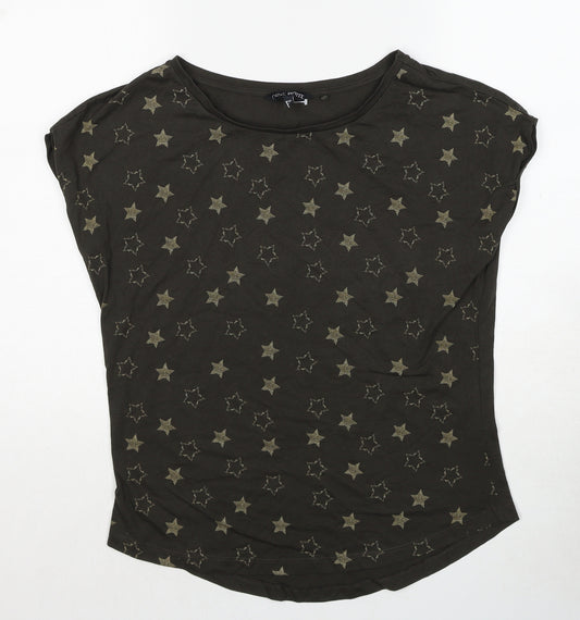 NEXT Womens Green Geometric Cotton Basic T-Shirt Size 10 Round Neck - Star Print