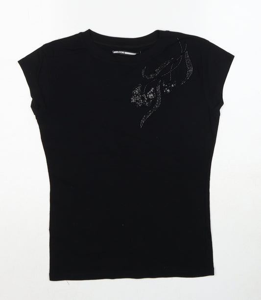 Aggi Womens Black Cotton Basic T-Shirt Size 8 Round Neck