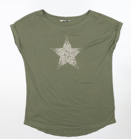 NEXT Womens Green Cotton Basic T-Shirt Size 10 Boat Neck - Star