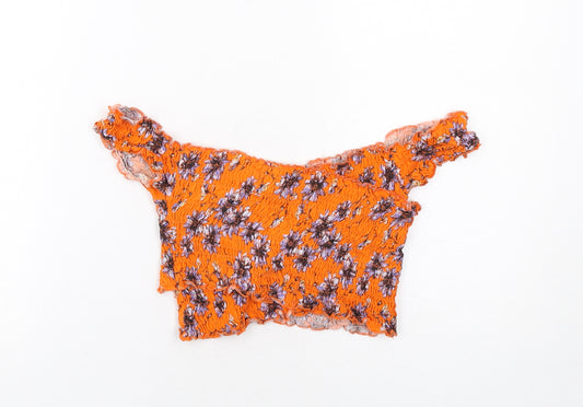 Topshop Womens Orange Floral Cotton Cropped Tank Size 8 Round Neck