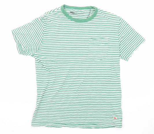 Levi's Mens Green Striped Cotton T-Shirt Size S Round Neck