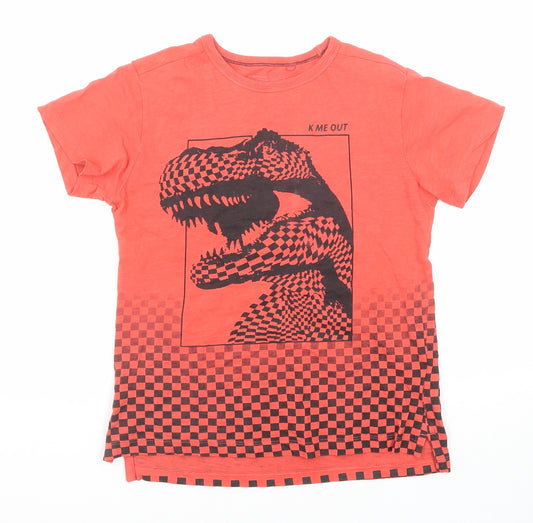 NEXT Boys Red Cotton Basic T-Shirt Size 7 Years Round Neck Pullover - T-Rex