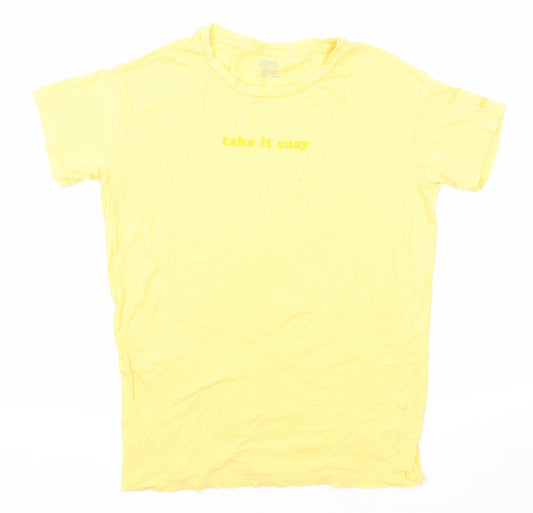 PINK Womens Yellow Cotton Basic T-Shirt Size XS Crew Neck - Take it Easy