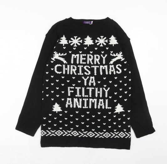 CA ME PLAIT Womens Black Round Neck Acrylic Pullover Jumper Size 16 - Merry Christmas Ya Filthy Animal