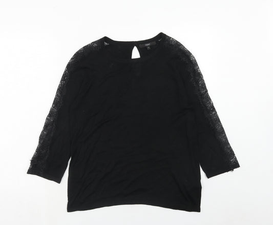 NEXT Womens Black Round Neck Viscose Pullover Jumper Size 14 - Lace Detail