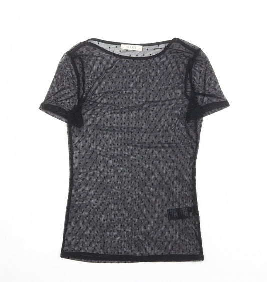 Oasis Womens Black Polyamide Basic T-Shirt Size XS Boat Neck