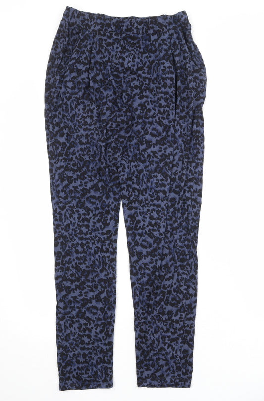 Marks and Spencer Womens Blue Animal Print Viscose Trousers Size 10 Regular