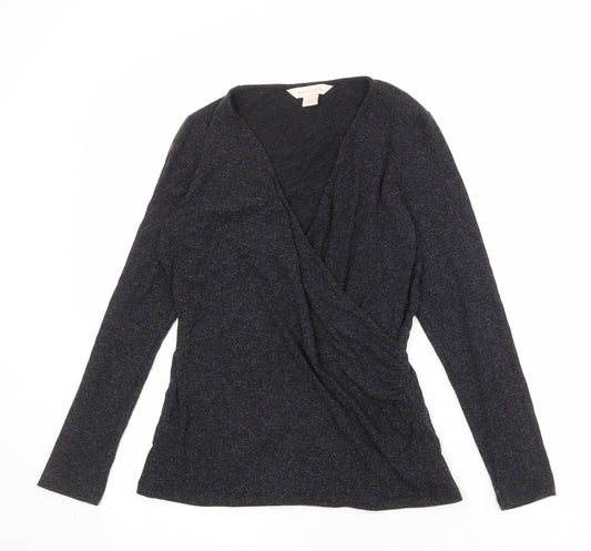 Mauvette Womens Grey Viscose Basic T-Shirt Size 10 V-Neck - Wrap Style