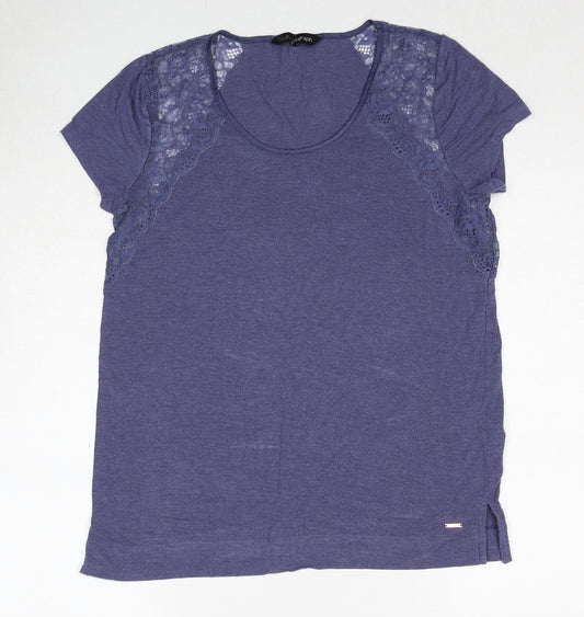 Autograph Womens Purple Polyamide Basic T-Shirt Size 10 Scoop Neck - Lace Detail
