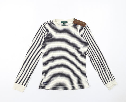 Ralph Lauren Womens Ivory Striped Cotton Basic T-Shirt Size XS Round Neck