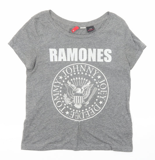 Divided by H&M Womens Grey Cotton Basic T-Shirt Size 10 Boat Neck - Ramones