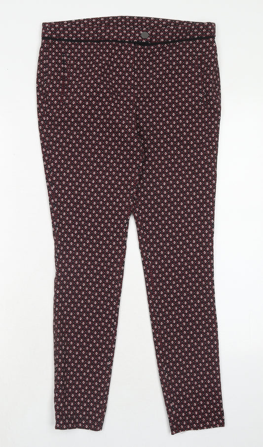 Dorothy Perkins Womens Red Geometric Viscose Trousers Size 12 Regular Zip