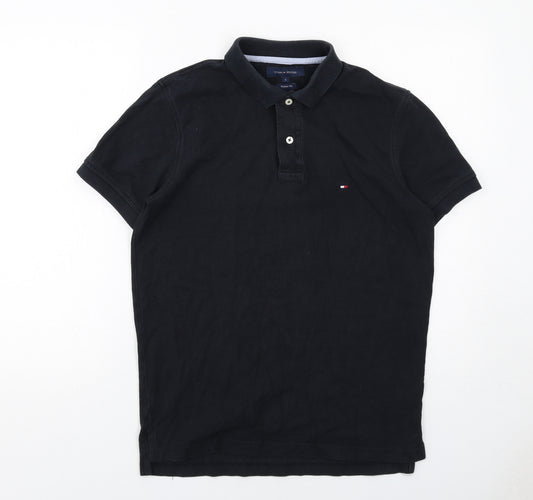 Tommy Hilfiger Mens Black Cotton Polo Size S Collared Button