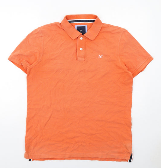 Crew Clothing Mens Orange Cotton Polo Size L Collared Button