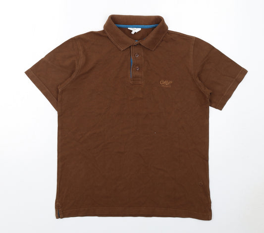 Cotton Traders Mens Brown Cotton Polo Size S Collared Button