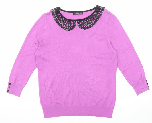 David Emanuel Womens Purple Round Neck Viscose Pullover Jumper Size S