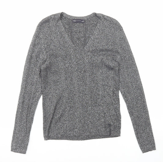Marks and Spencer Womens Grey V-Neck Viscose Pullover Jumper Size 12