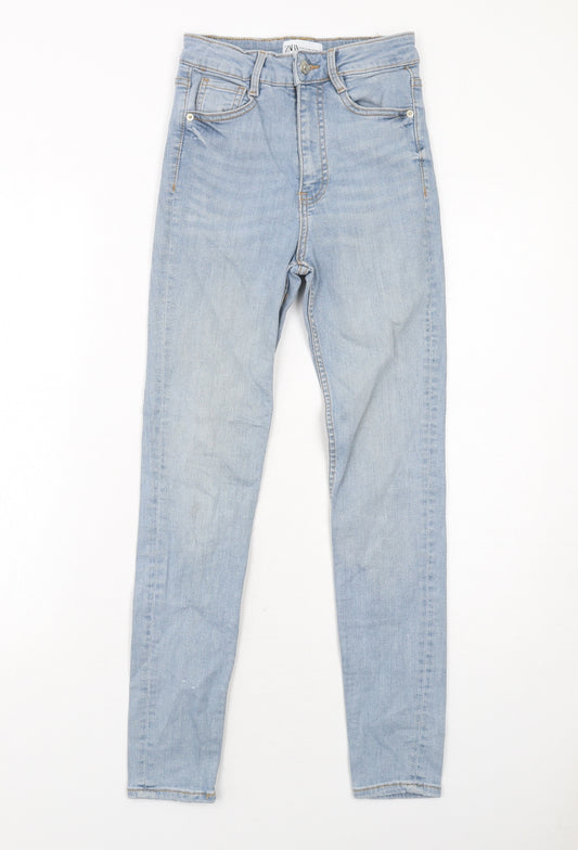 Zara Womens Blue Cotton Skinny Jeans Size 6 Regular Zip