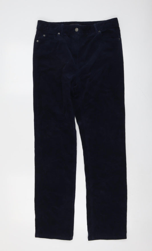 Marks and Spencer Womens Blue Cotton Trousers Size 10 L29 in Regular Button