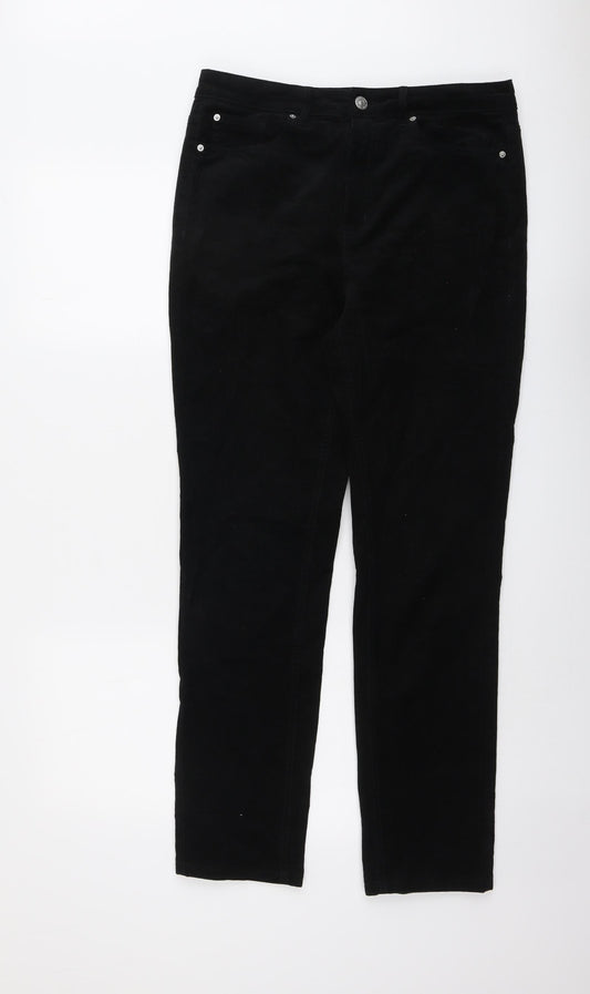 Marks and Spencer Womens Black Cotton Trousers Size 12 L29 in Regular Button