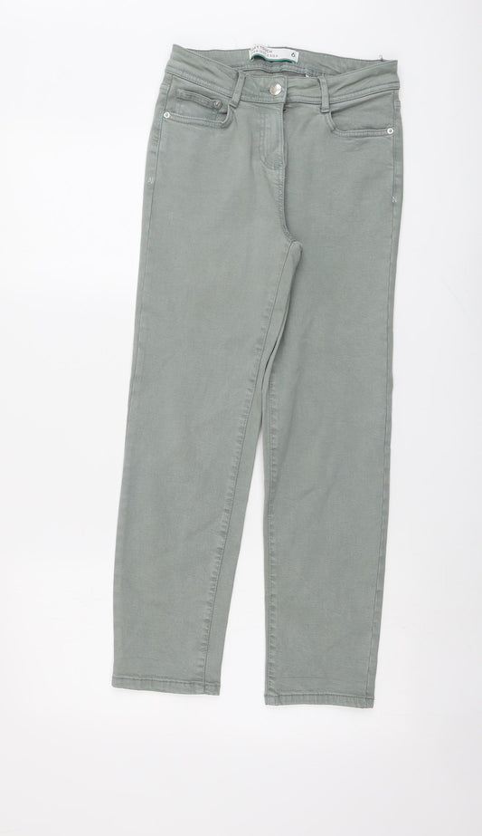 NEXT Womens Green Cotton Straight Jeans Size 6 L26 in Regular Button