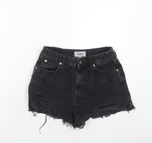 New Look Womens Black Cotton Cut-Off Shorts Size 12 Regular Zip