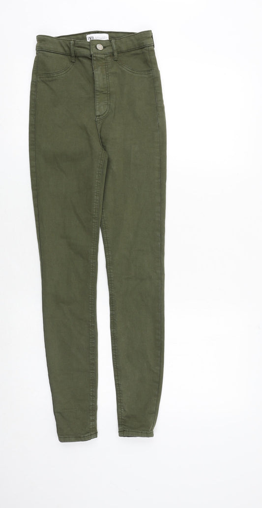 Zara Womens Green Cotton Skinny Jeans Size 6 Slim Zip