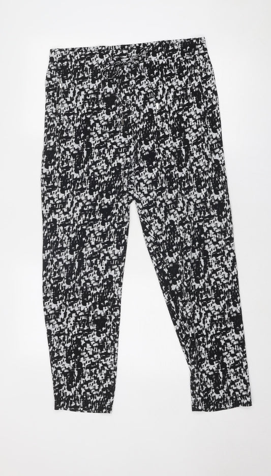 Wallis Womens Black Geometric Polyester Trousers Size 12 Regular Drawstring