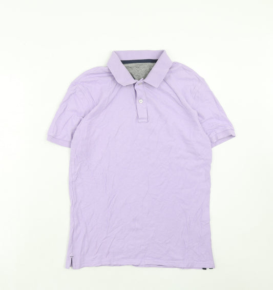Marks and Spencer Mens Purple Cotton Polo Size S Collared Button
