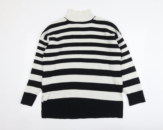 Marks and Spencer Womens Black High Neck Striped Cotton Pullover Jumper Size L