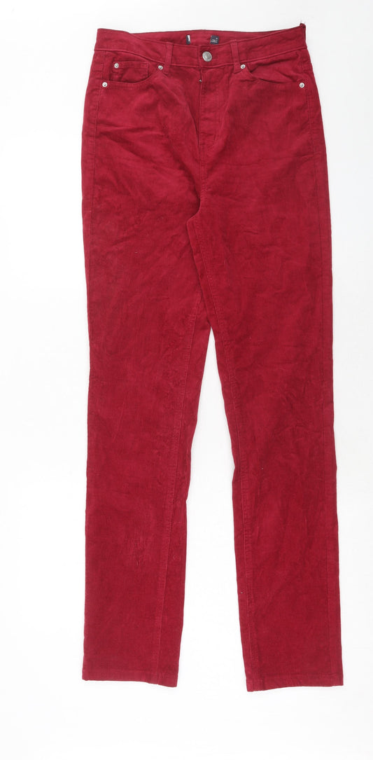 Marks and Spencer Womens Red Cotton Trousers Size 10 Regular Zip